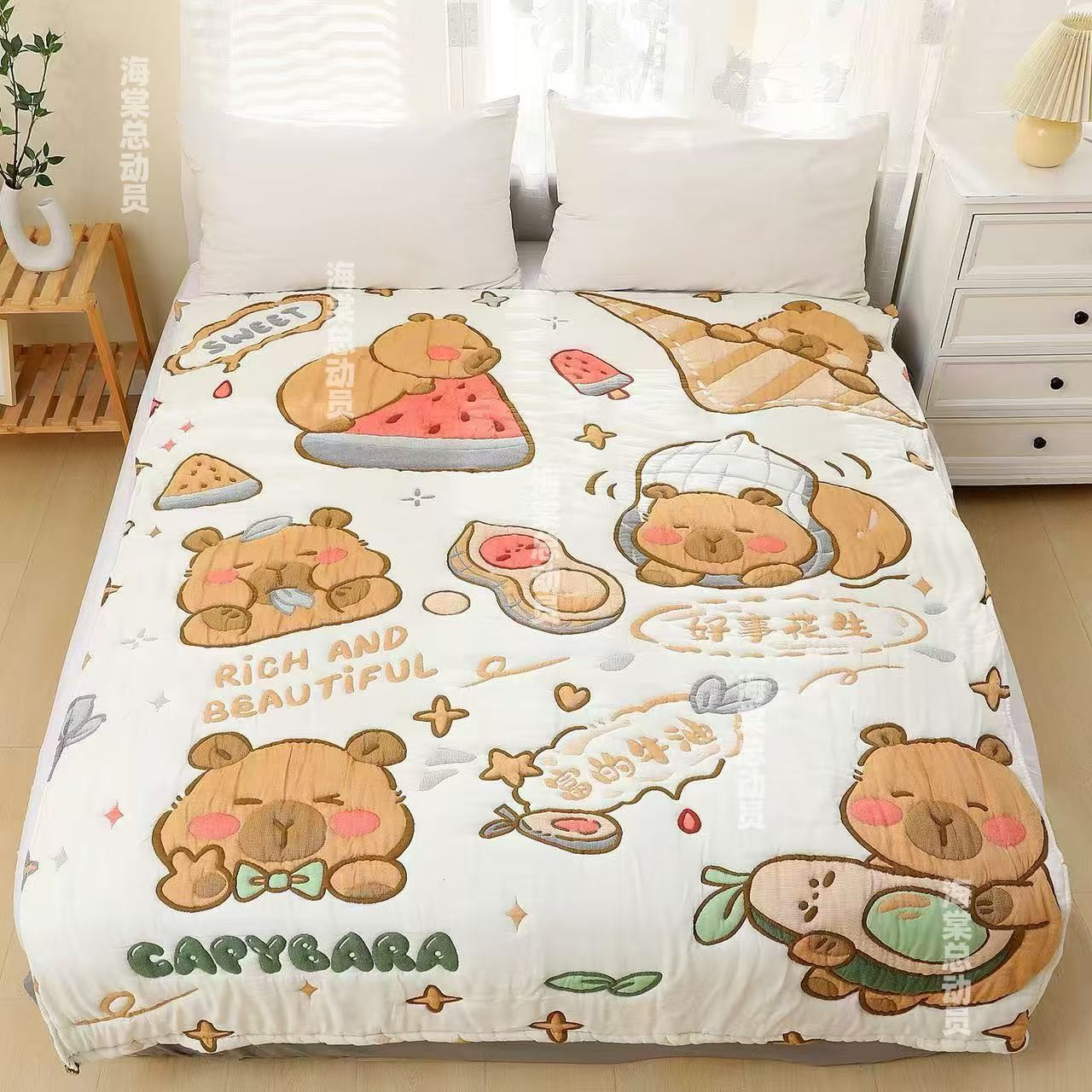 【花生卡皮】120*150cm多层全棉纱布加厚透气柔软舒适轻奢泡芙被