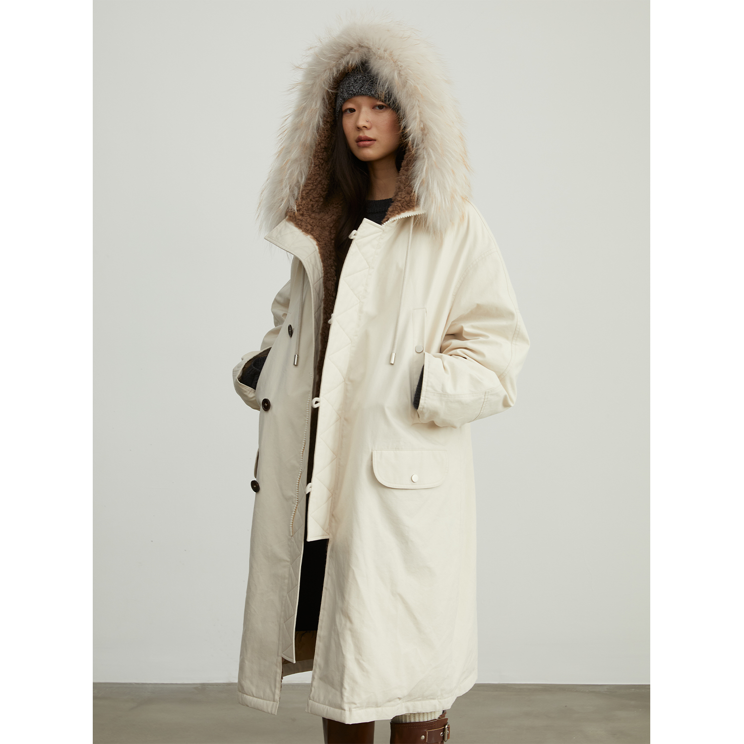 付智恩 曼城旧事二代 貉子毛领90鸭绒羽绒派克服外套冬