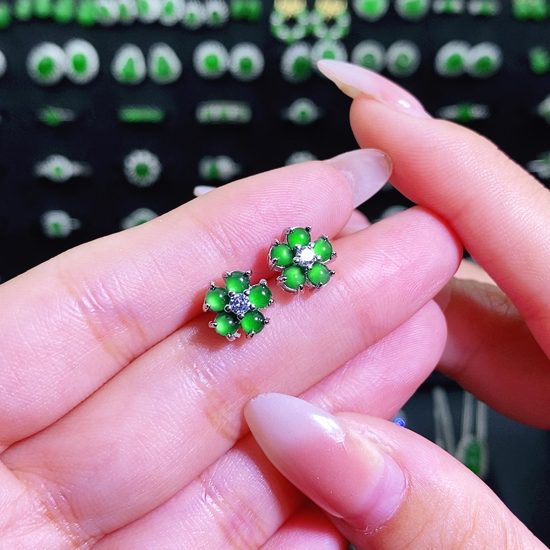 翡翠银S925镶嵌耳饰多样性