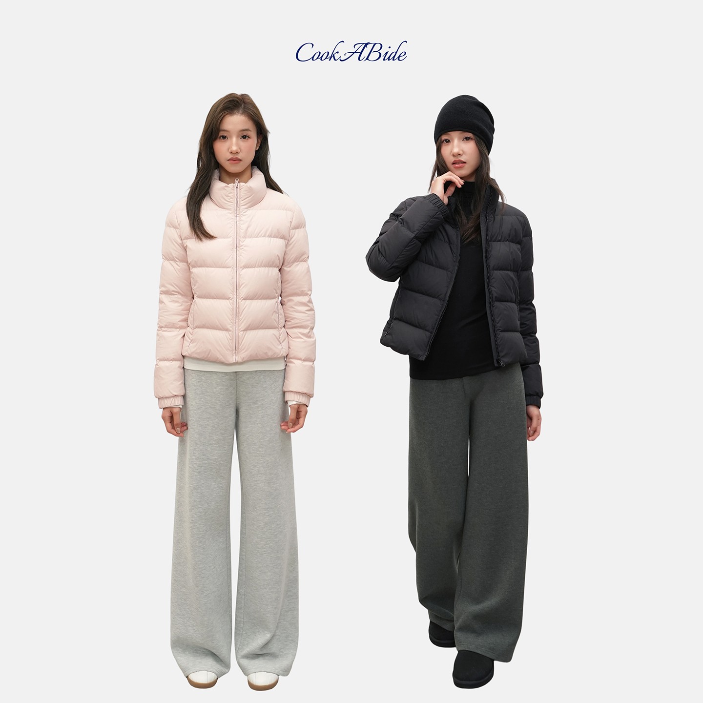 CookABide 经典剪裁一体绒宽腰显瘦直筒保暖长裤