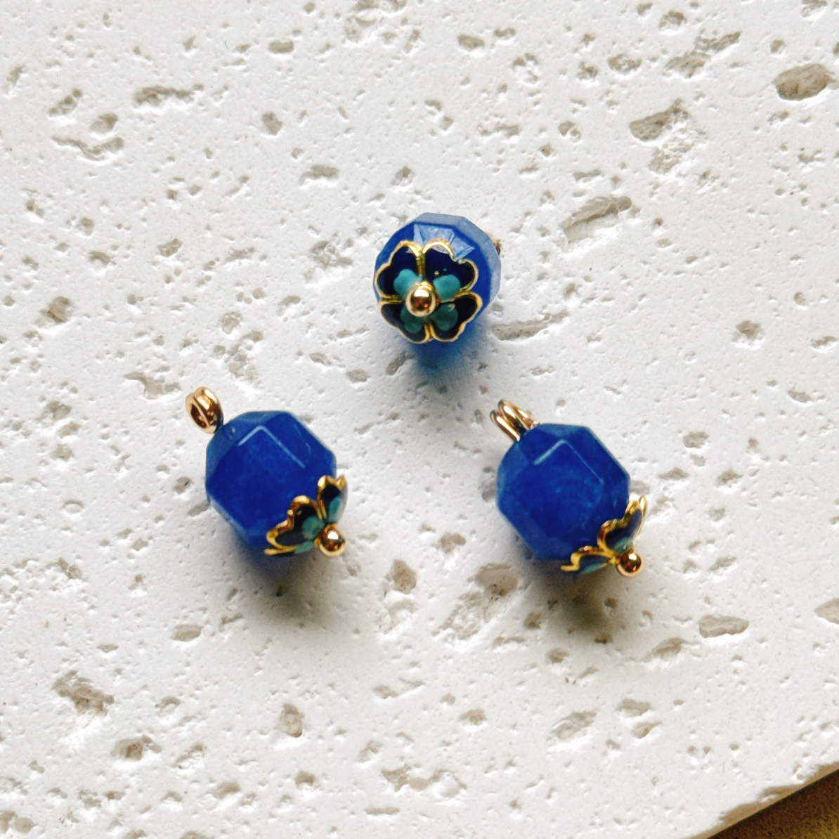 10mm新中式国风蓝色天然石切面珠纽扣旗袍汉服古装宋锦辅料扣子