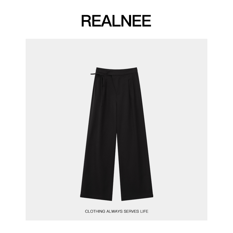 REALNEEI 【显瘦实力派】夏季封腰式设计垂感高腰阔腿休闲裤09162