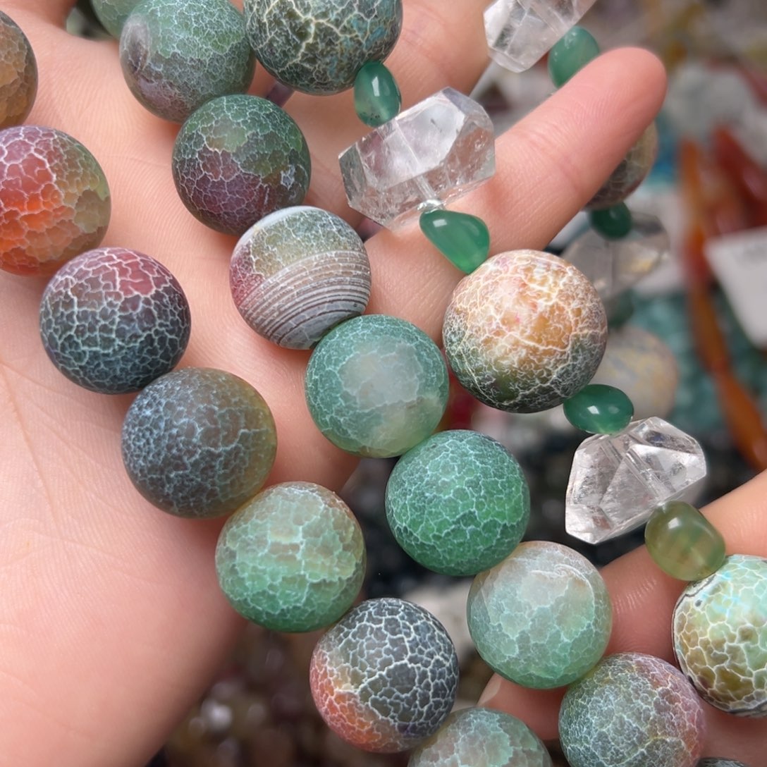 玛瑙/玉髓合金珠宝半成品L443。15.3mm天然磨砂龙鳞纹玛瑙圆珠一条