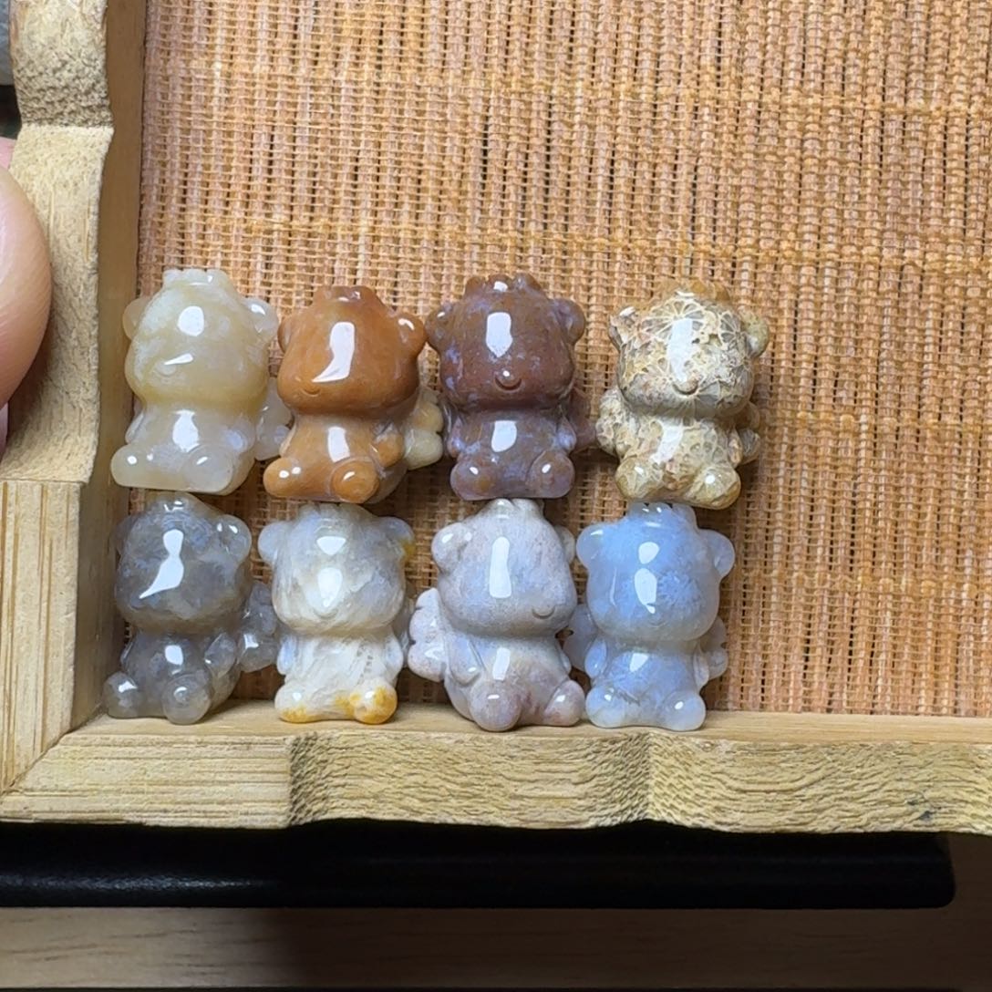 硅化玉三毛天使小熊福利8只无珠无绳未镶嵌
