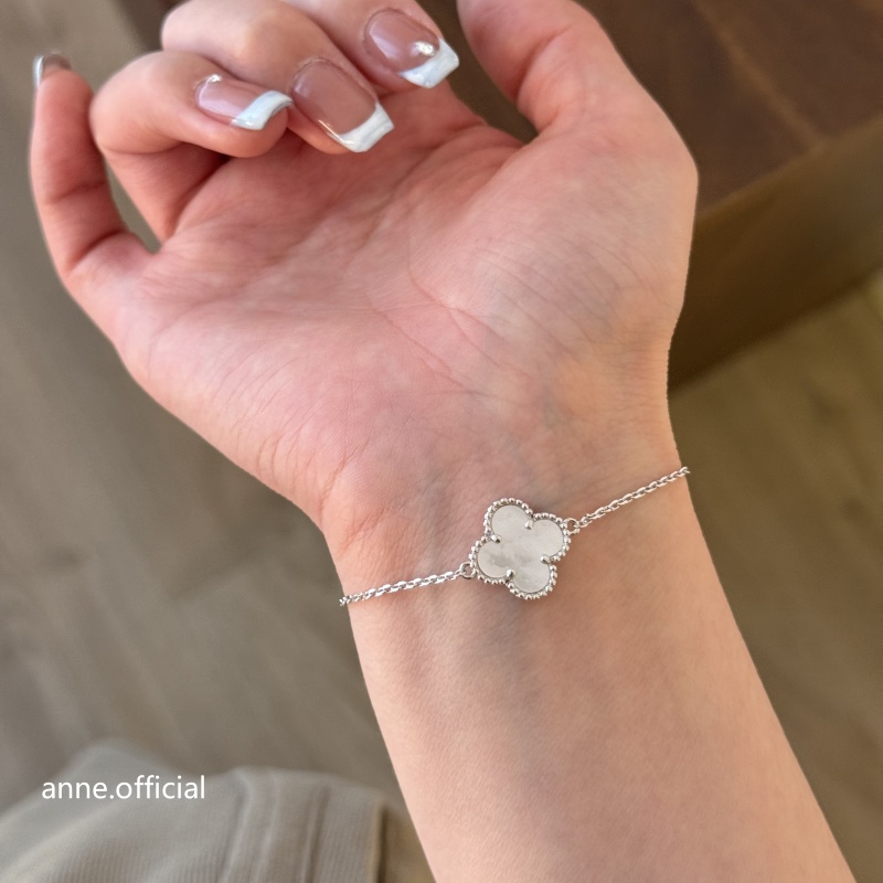 铜合金手链 大号白贝单花四叶草简约银色手链【S327】