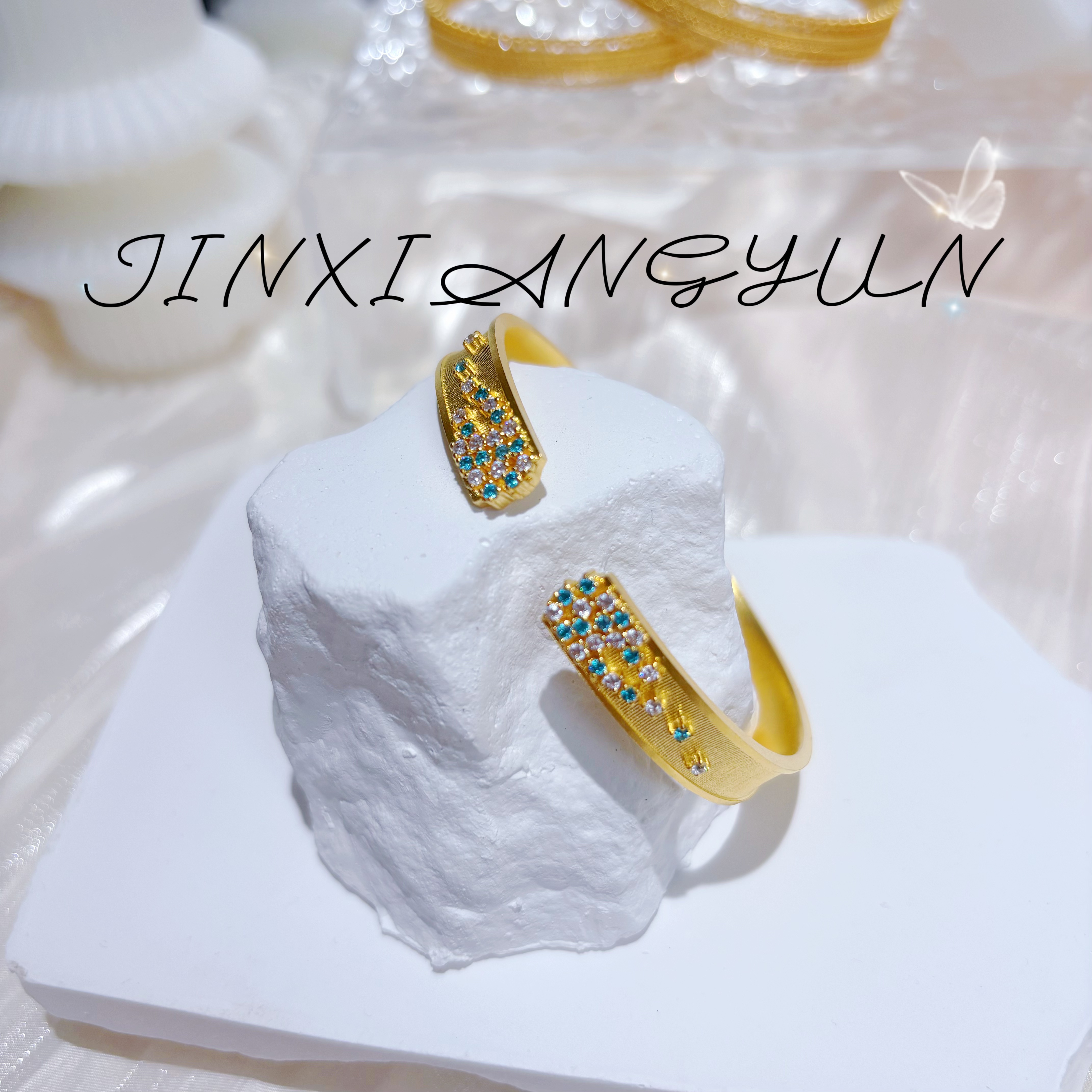 足银手镯 足银镀金【繁星点点开口手镯】时尚蓝色繁星开口可调节