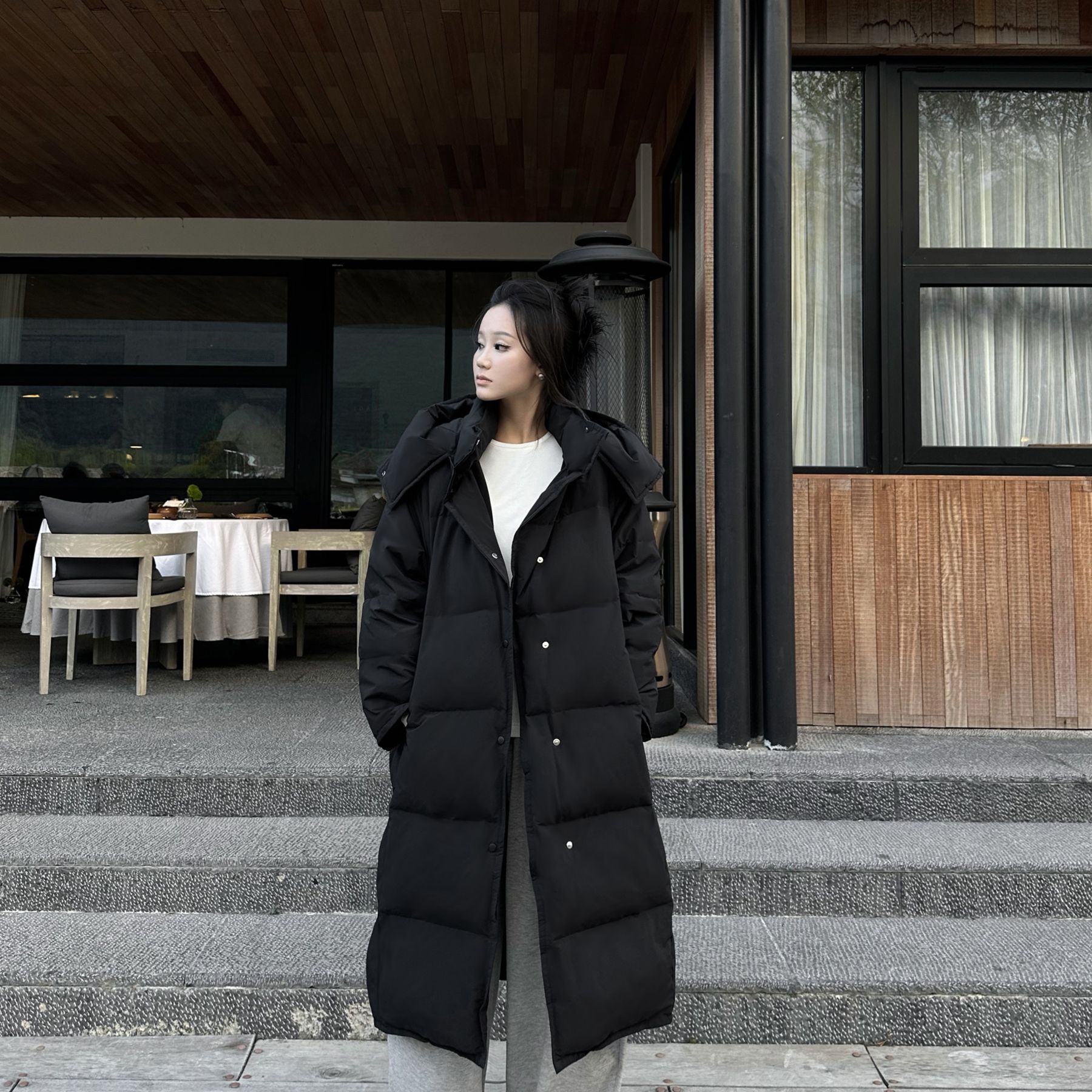 5werkwen 一件暖暖过冬 90白鸭绒 可拆卸连帽下摆开叉长款羽绒服