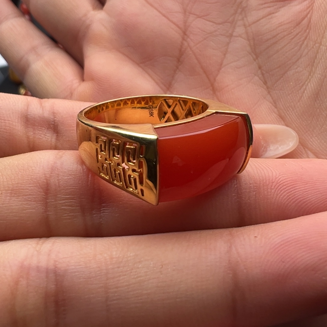 南红玛瑙18K金镶嵌男戒