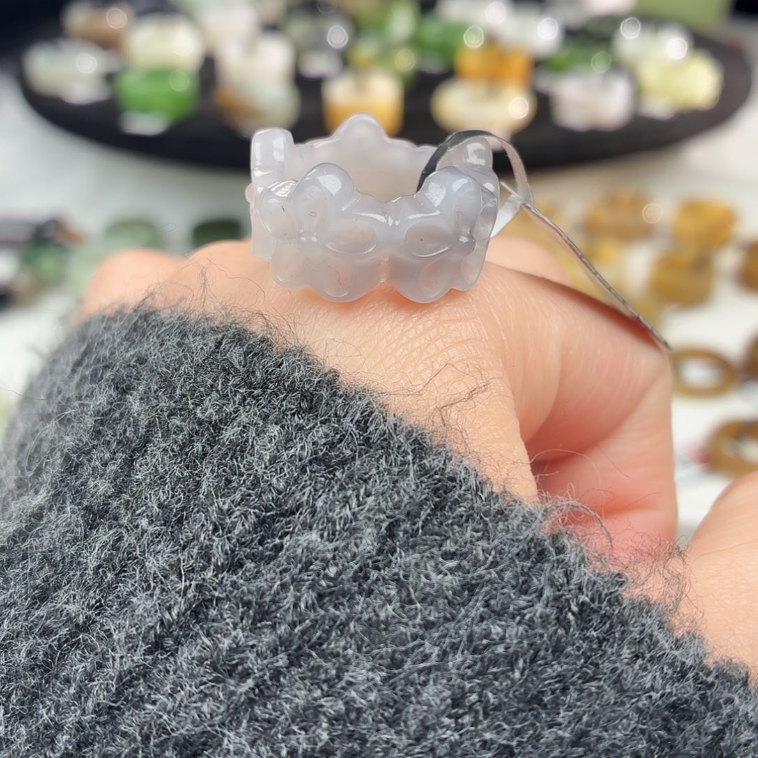 和田玉未镶嵌戒指S114雕刻花16.8