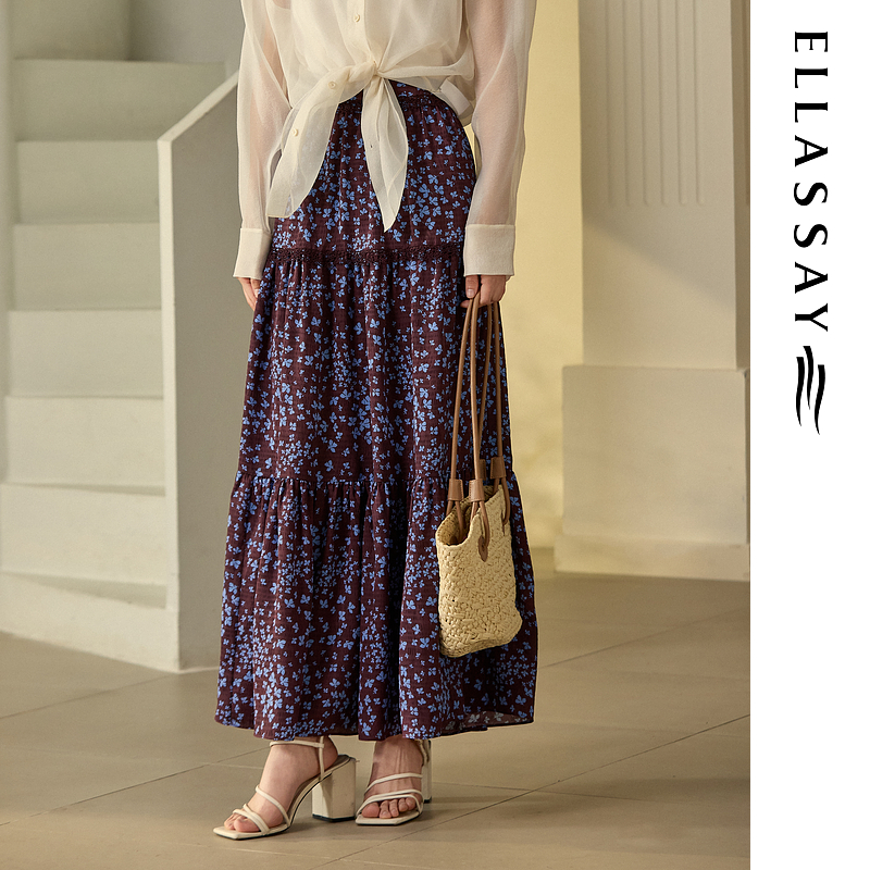 ELLASSAY歌力思2025春夏新款复古碎花长款半身裙女EWB363Q01100