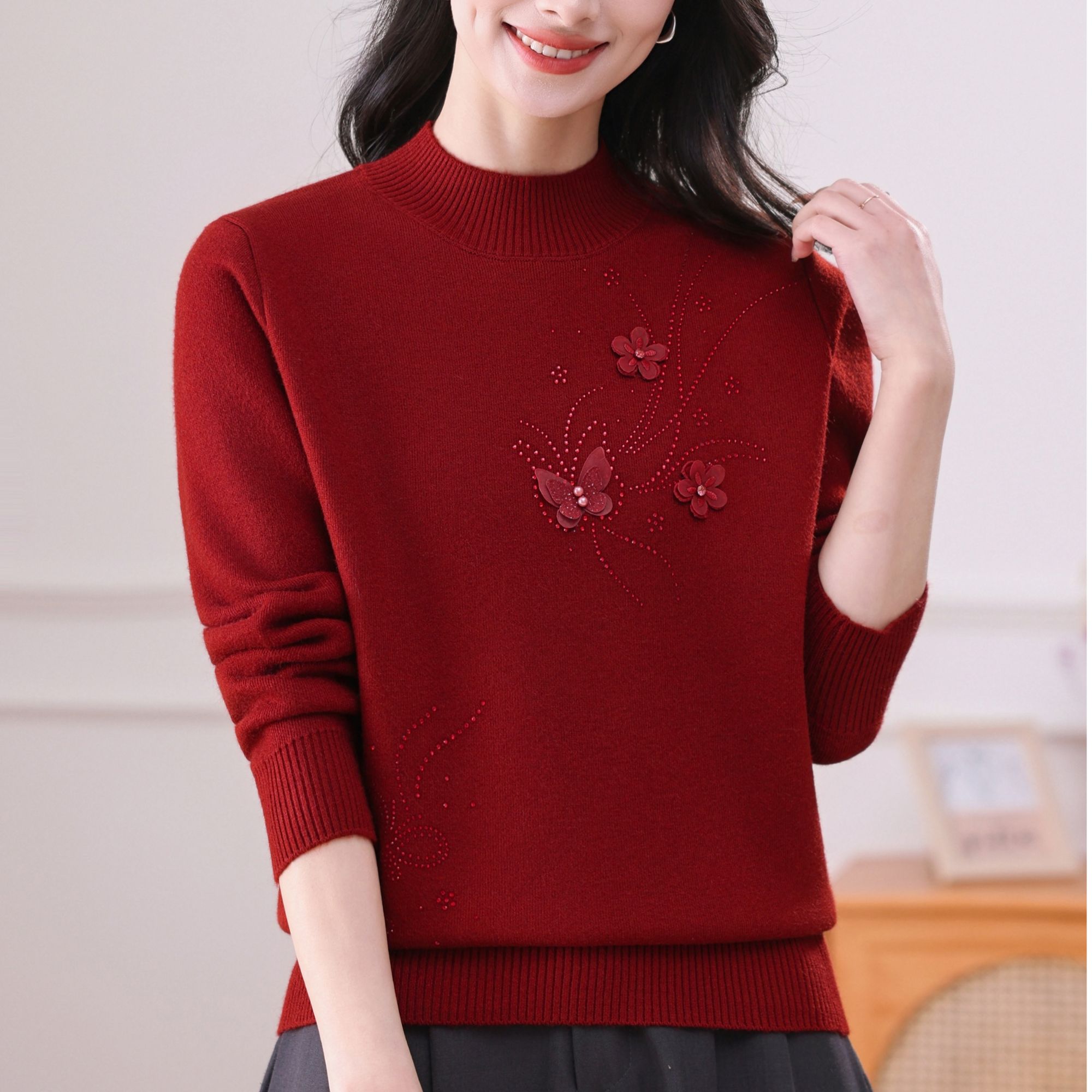 妈妈装宽松型毛衣秋冬中年百搭中老年女装加绒加厚801