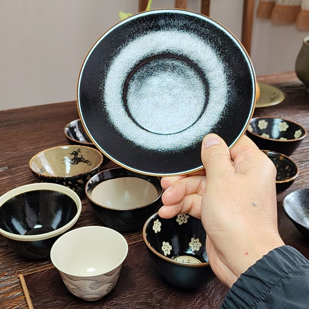 吉州窑原矿手工柴窑柴烧黑色釉壶承