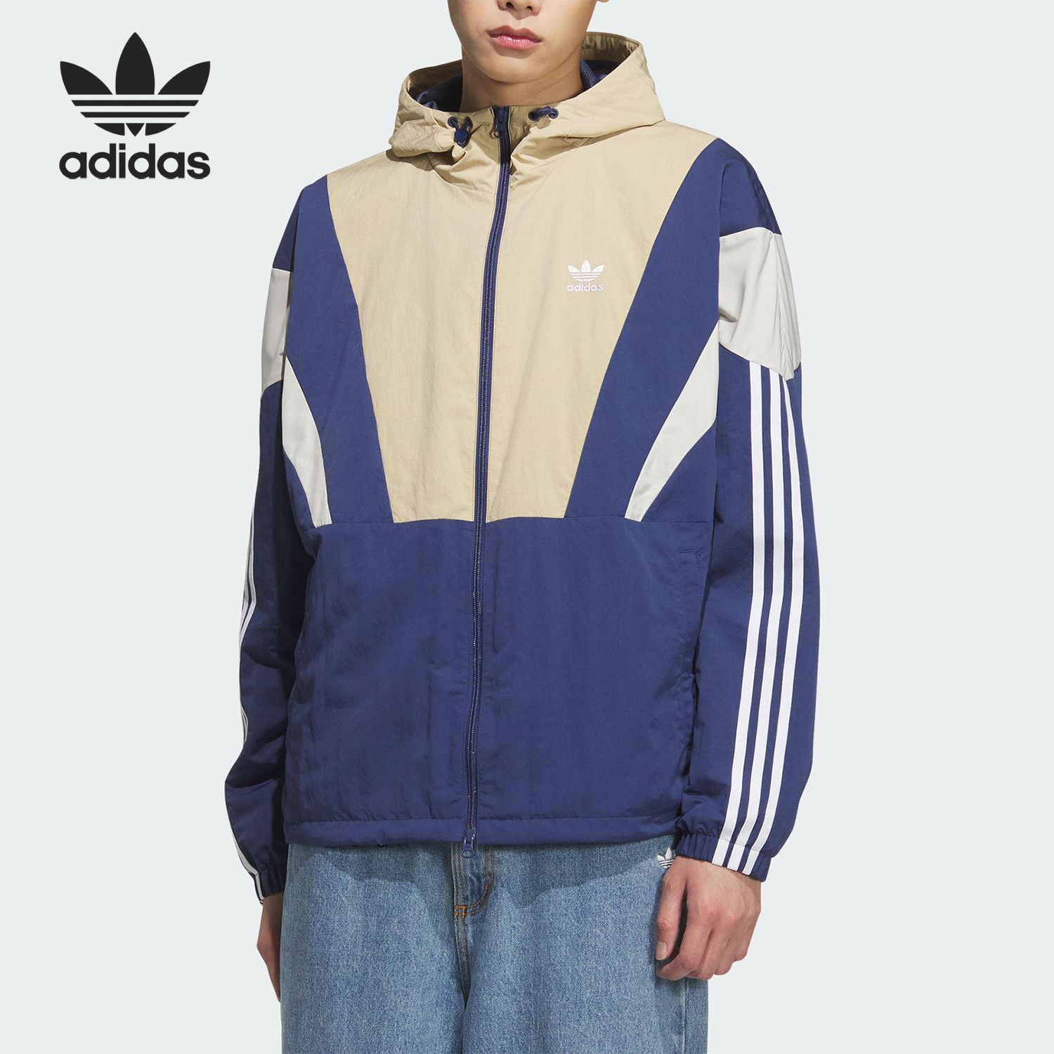 adidas/阿迪达斯三叶草男子时尚拼接连帽夹克外套 KC3126