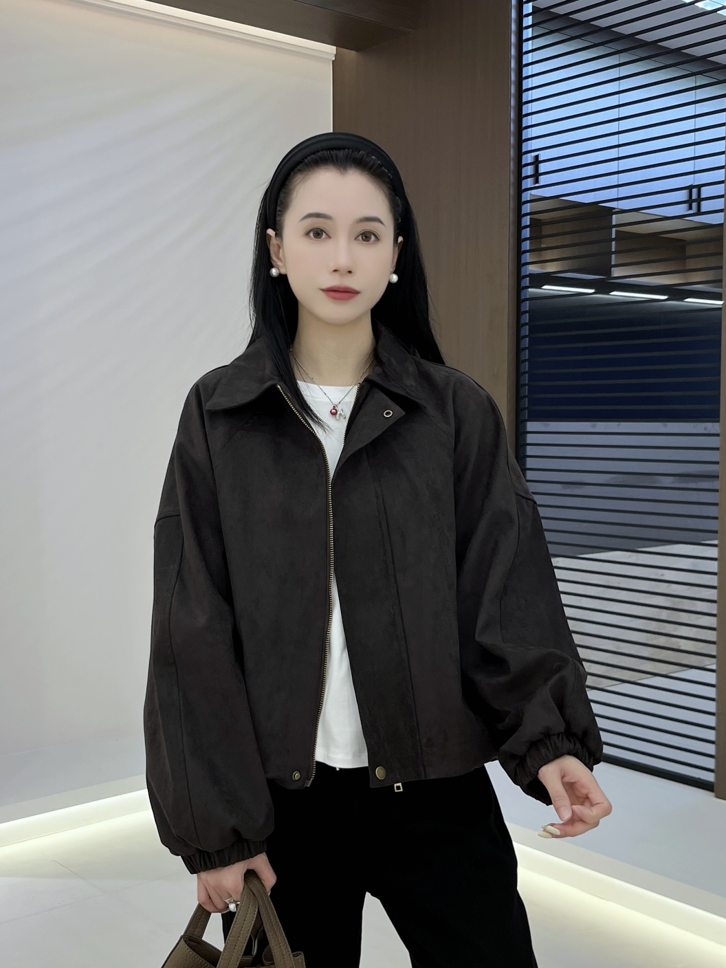 【Si&华严选】柔雾感翻领麂皮绒宽松花苞型设计休闲百搭夹克外套870