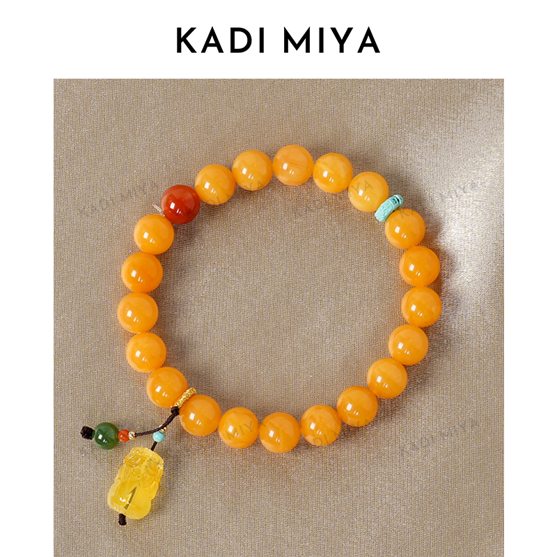 非金属树脂手链 单曲素圈黄色吊坠手链手串国风精美女士时尚饰品