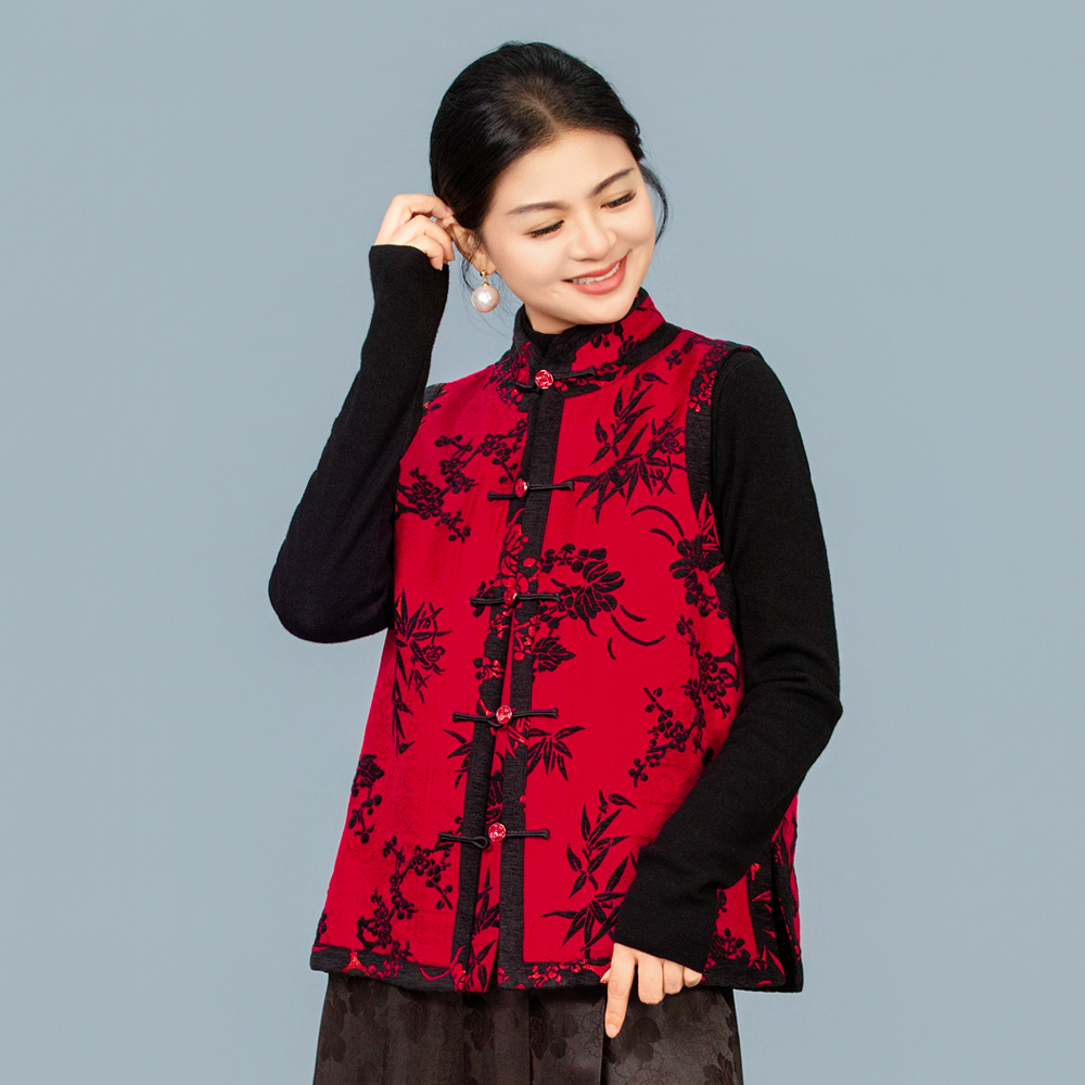 【今慕】双面穿章绒免款短款马甲新中式马夹民族风时尚女士250932T