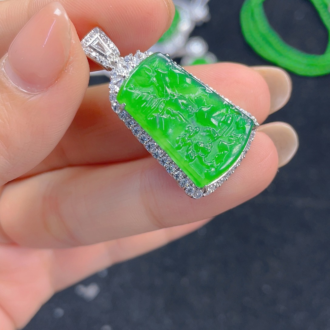 翡翠吊坠(不含链)银S925镶嵌