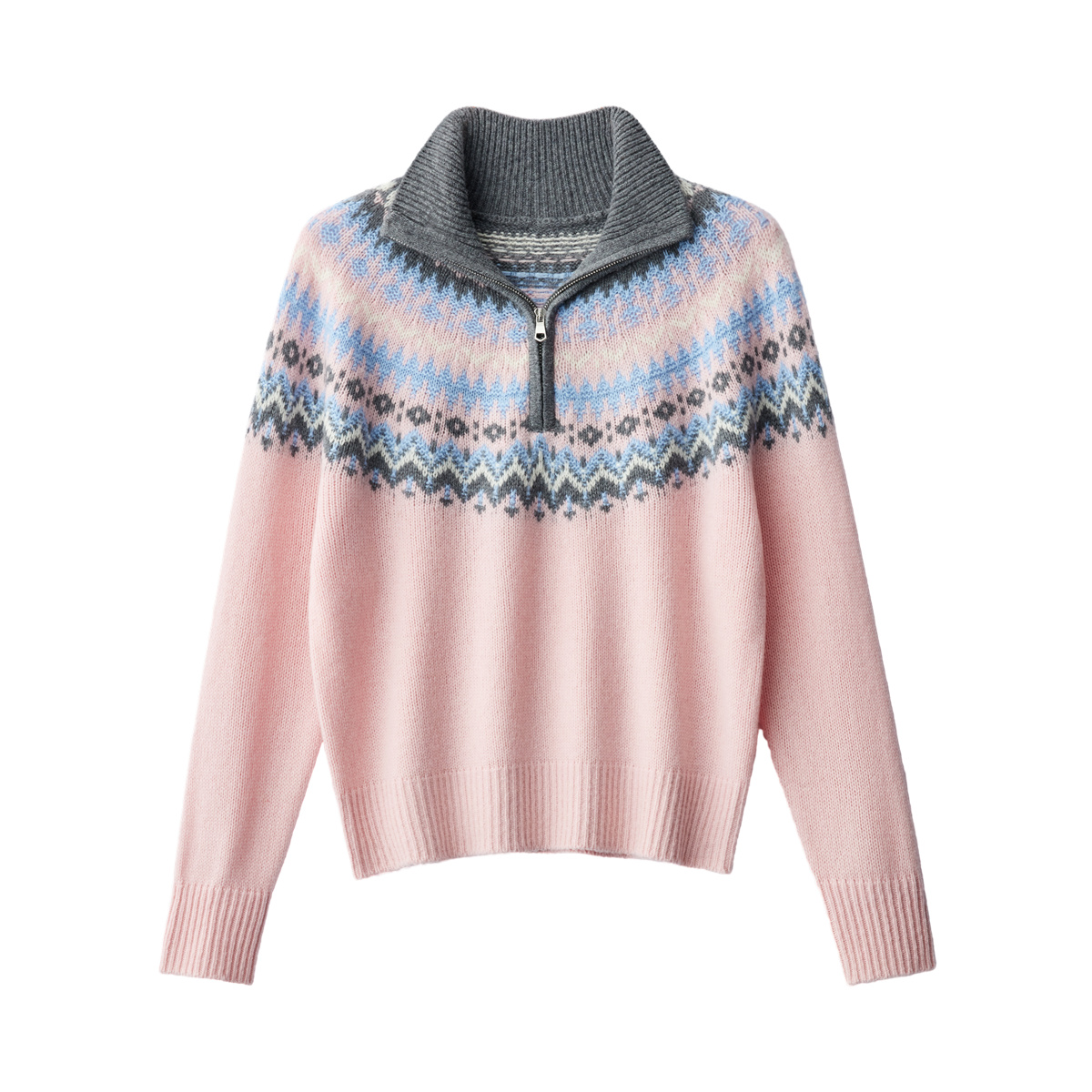 【七爷May专属】100%羊毛费尔岛提花羊毛衫几何图形宽松外套女开衫