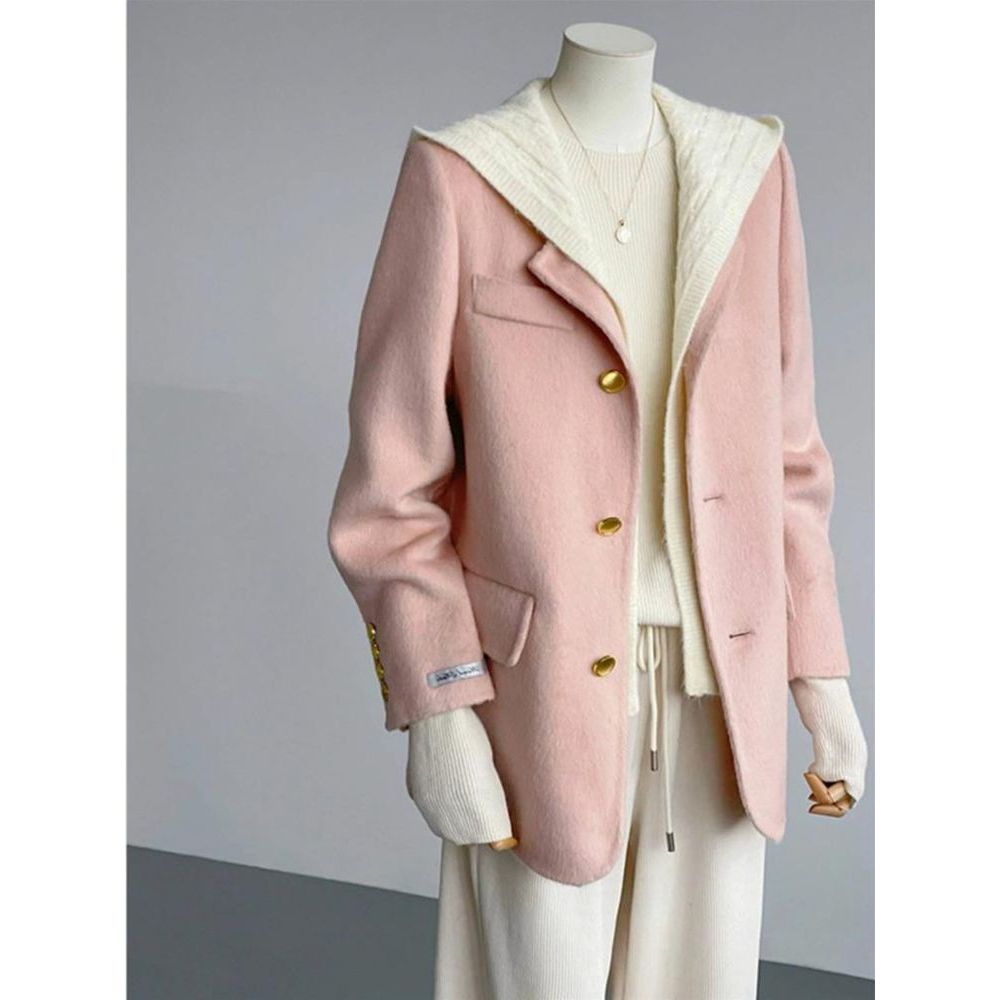 MR01821粉色双面毛呢大衣外套女秋季高级感小香风洋气减龄上衣