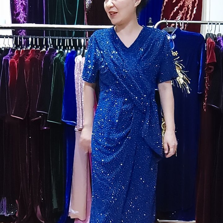 索***雅蓝色金属丝亮闪时装连衣裙3XL