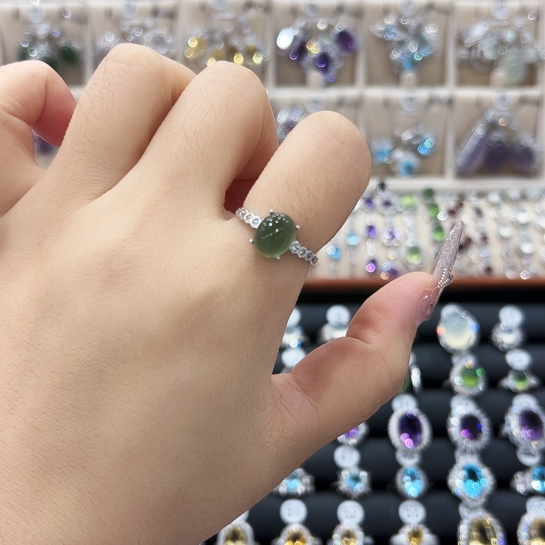 蛇纹石玉银S925镶嵌戒指