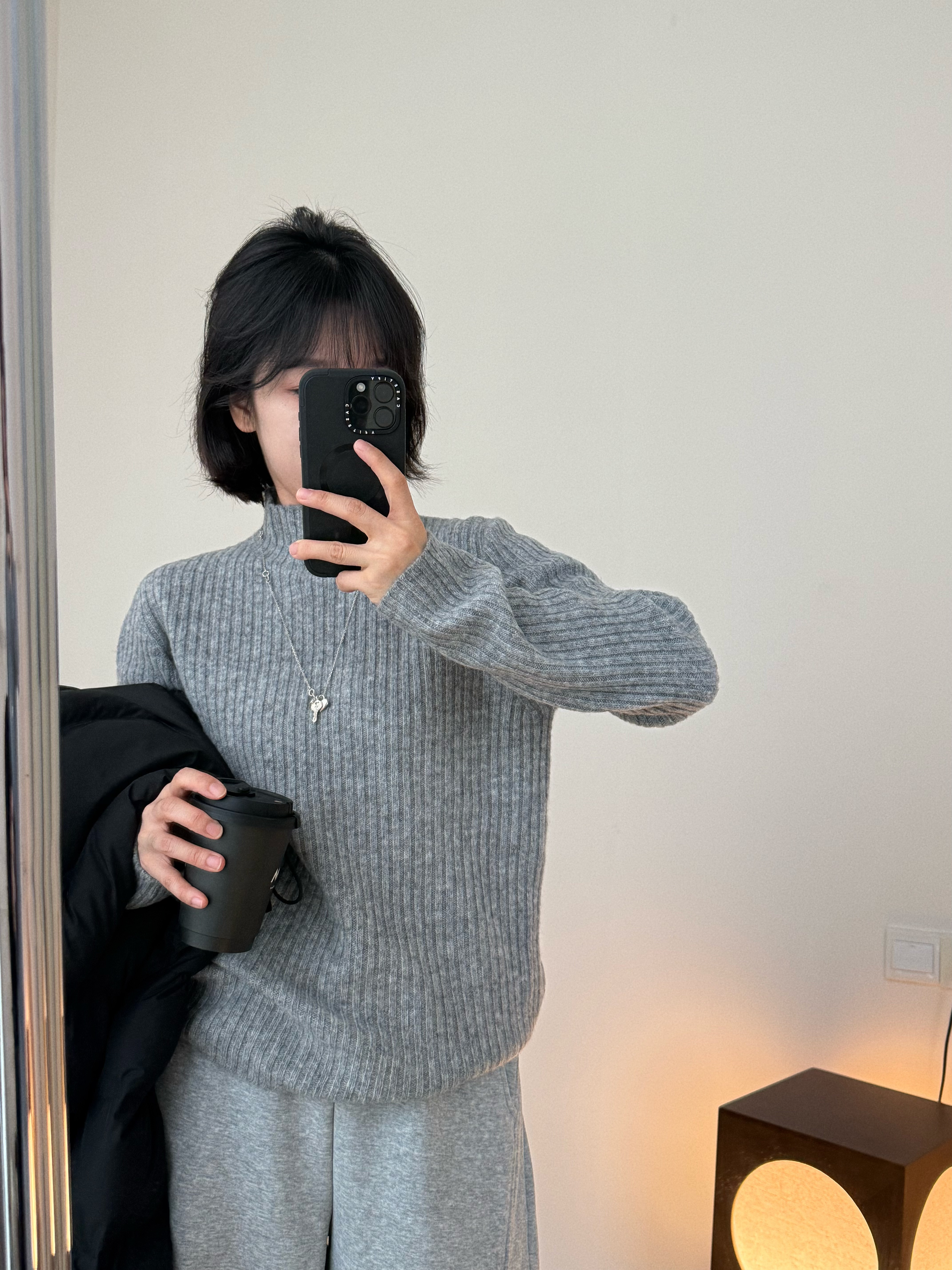 BY SUCHEN 经典百搭半高领100绵羊毛竖坑条针织毛衣