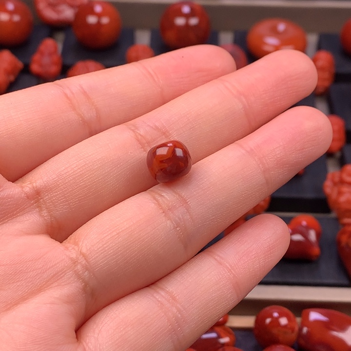 南红玛瑙未镶嵌火焰纹老型单珠9×8