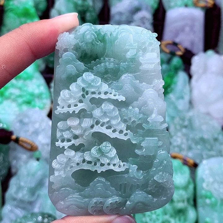 天然A货翡翠山水牌