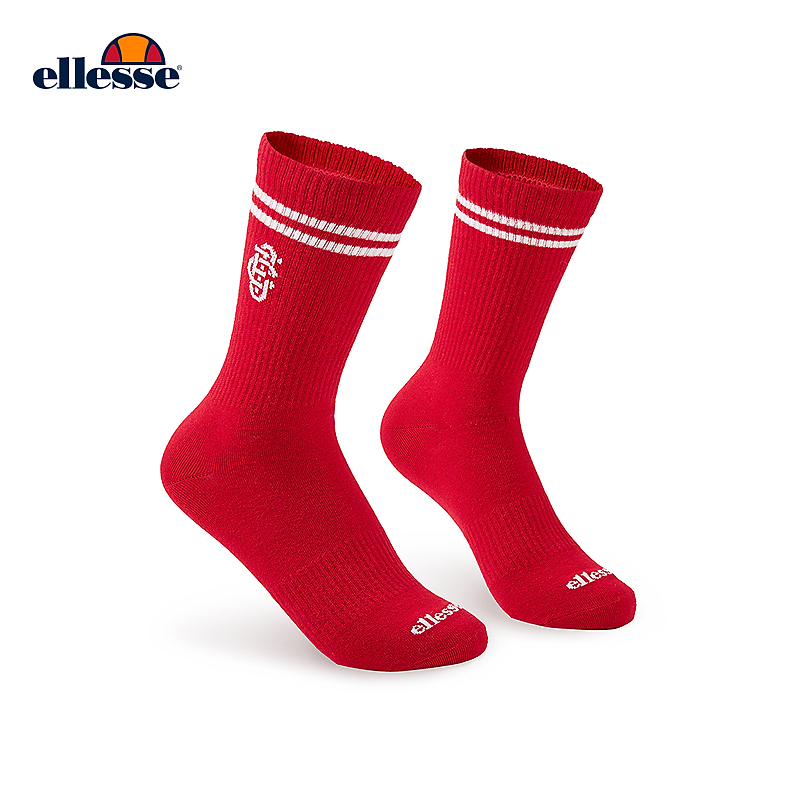 Ellesse网球运动训练中筒袜亲肤透气舒适撞色复古感运动袜