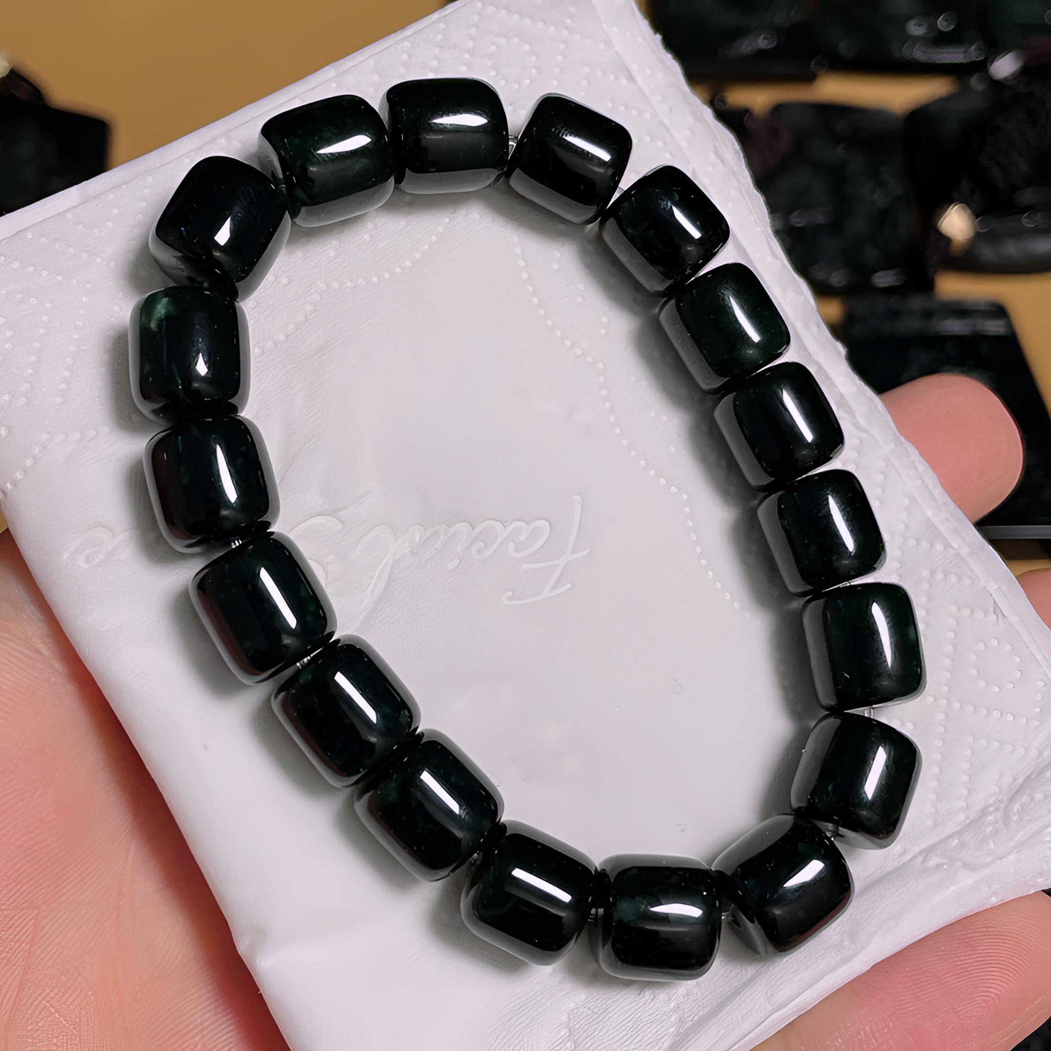 天然翡翠a货 墨翠手串10mm*18颗