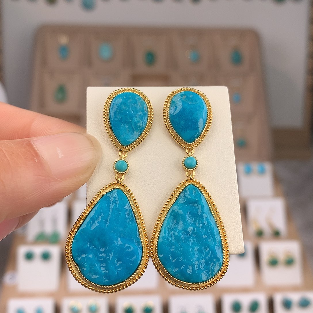 绿松石银S925镶嵌耳饰