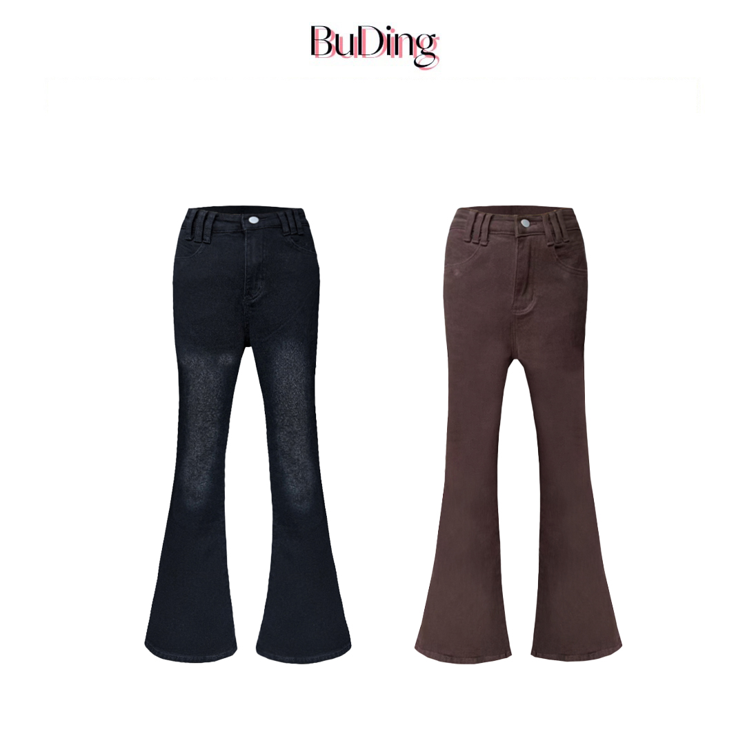 BuDing 欧美风辣妹显瘦微喇加绒牛仔长裤