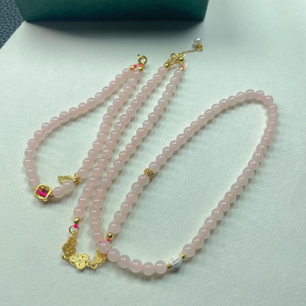 【春日珠宝】国风天然和田玉藕粉约5mm手链 毛衣链 锁骨项链多用款