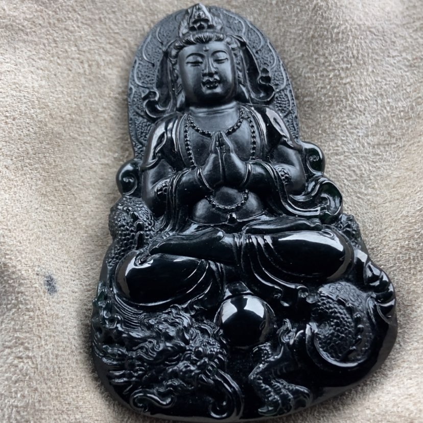 【闪购商品】翡翠颈饰未镶嵌墨**离缅A墨翠 御龙观音