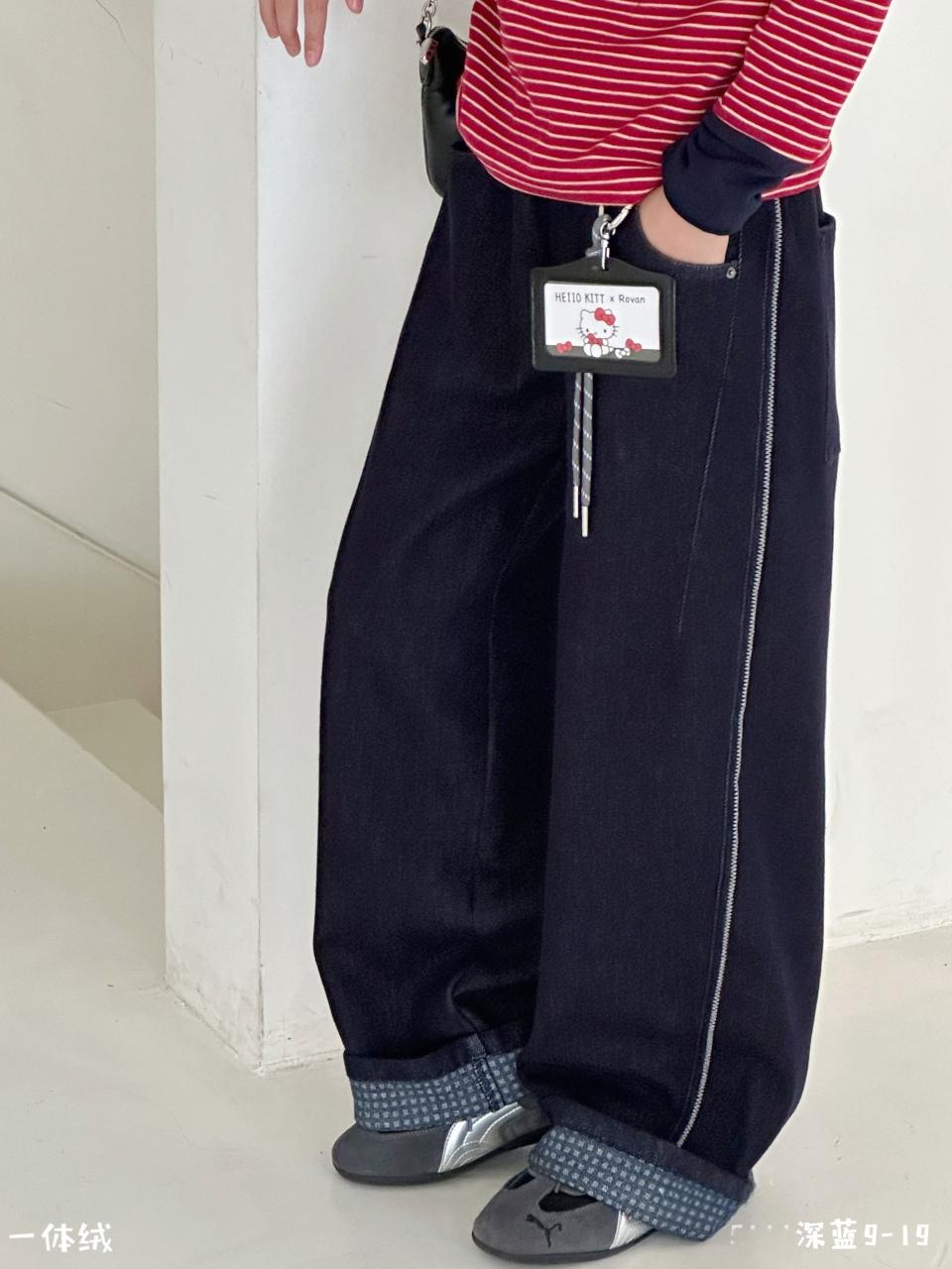 冬季新品  女童牛仔裤子加绒 宽松百搭直筒  脚口翻边  5111