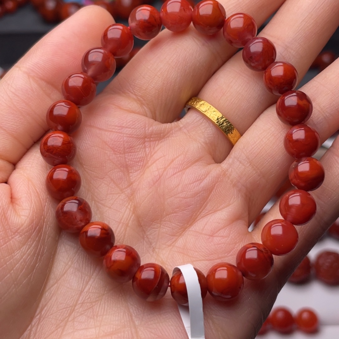 南红玛瑙未镶嵌手链8mm顶品瓦西牛血火焰手串