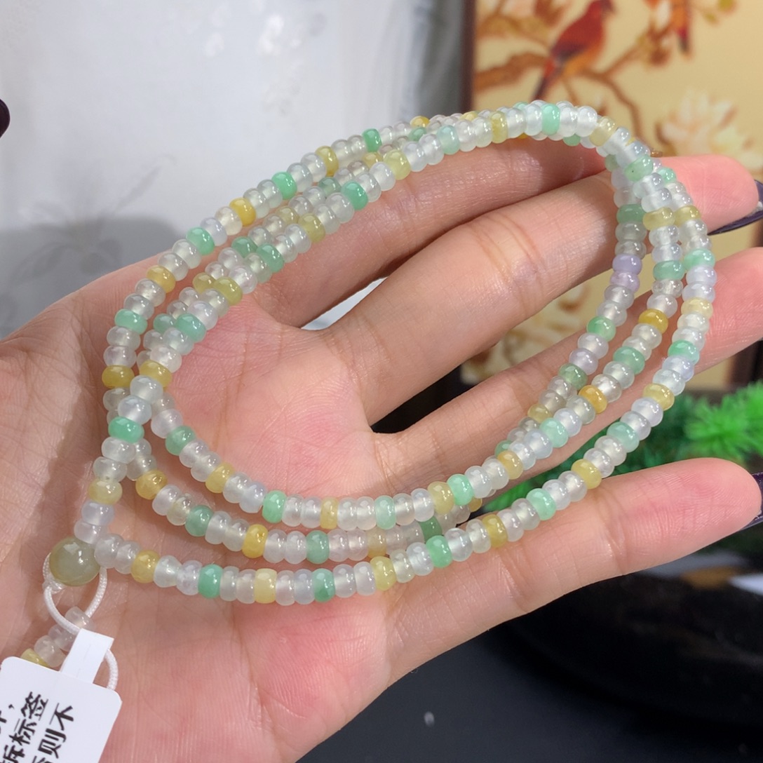 翡翠未镶嵌手串卡4冰胶算盘多宝项链