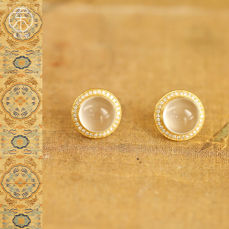 东方俪DOFUNLY【晨霞】玛瑙蛋面气质简约18K金耳钉NHED诚素