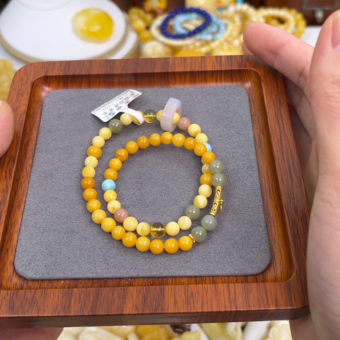 琥珀手链银S925镶嵌蜜蜡手串