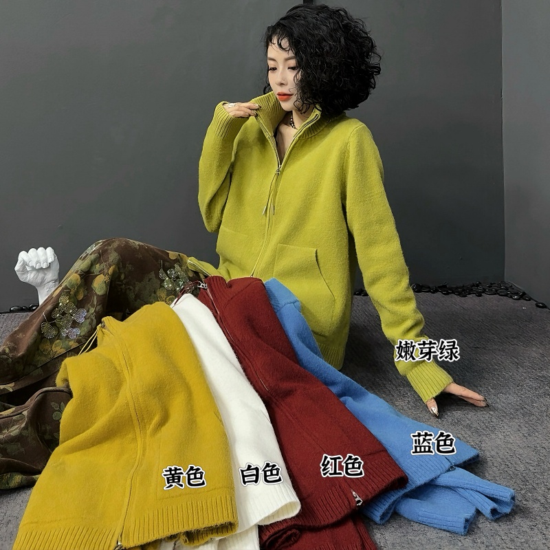 【亿火】宽松连帽宽松型薄款针织长袖短款毛针织衫-G167-5871