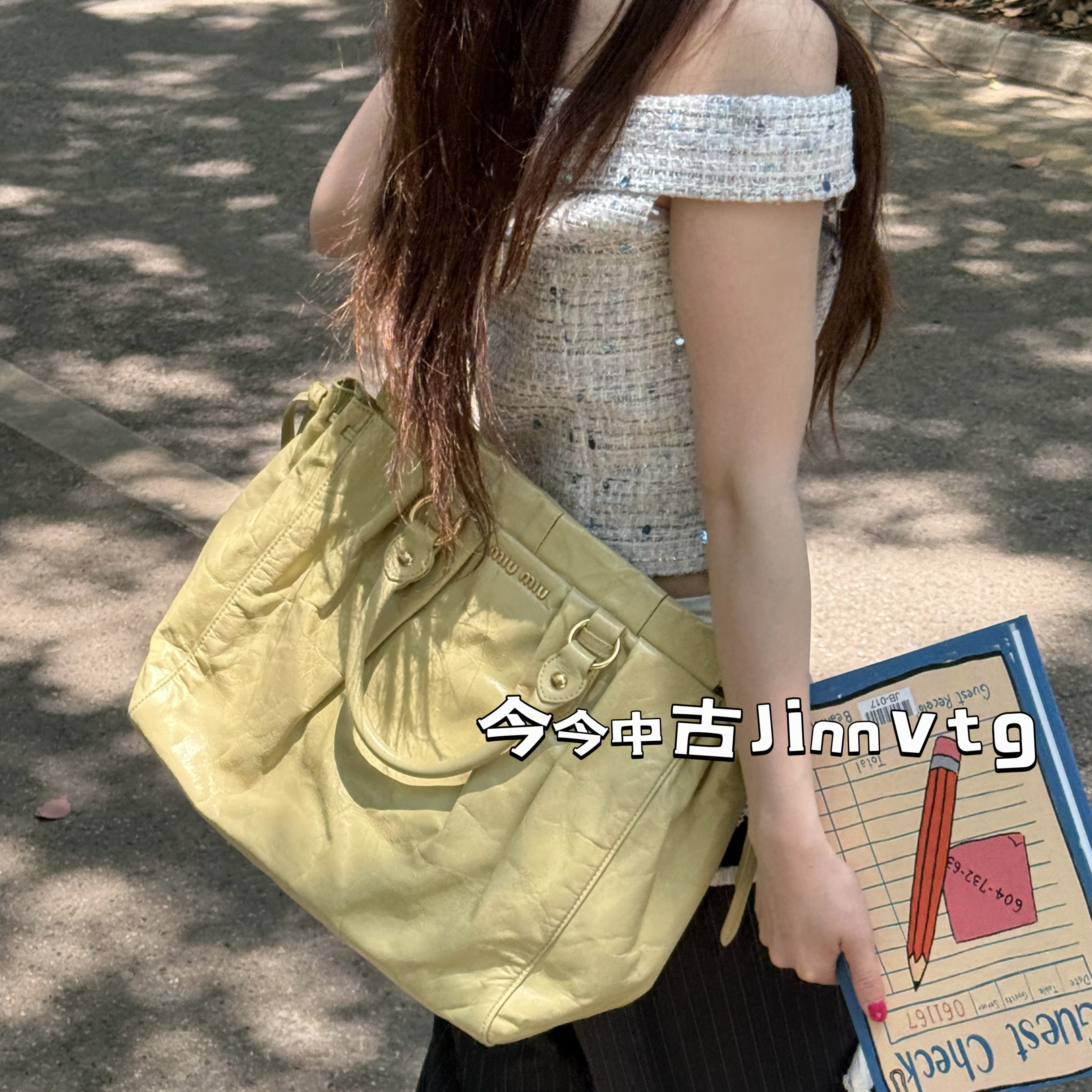 95新 MIU MIU/缪缪 浅绿色油蜡皮 托特单肩斜挎包 063910