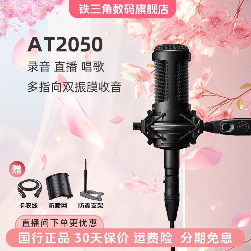 铁三角AT2050大振膜专业录音有声书直播K歌麦克风唱歌话筒有线