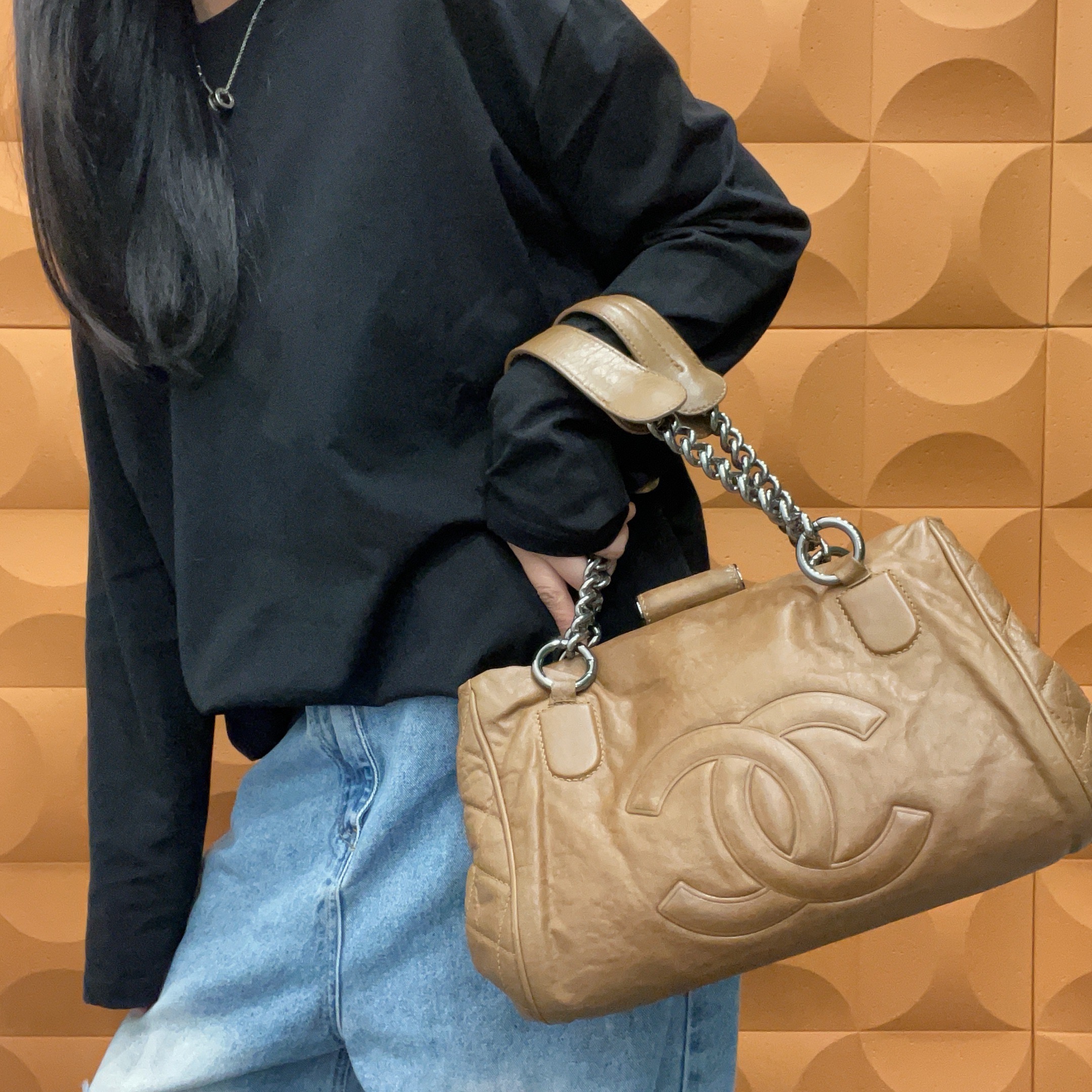 95新 Chanel/香奈儿 【KK】 89PP06 棕色托特单肩包