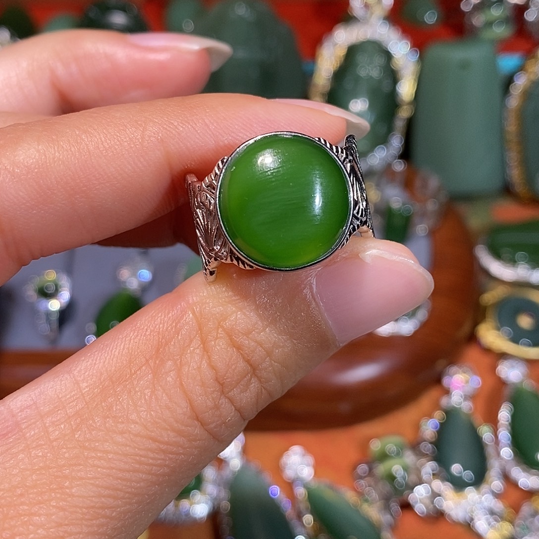 和田玉（碧玉）银S925镶嵌戒指