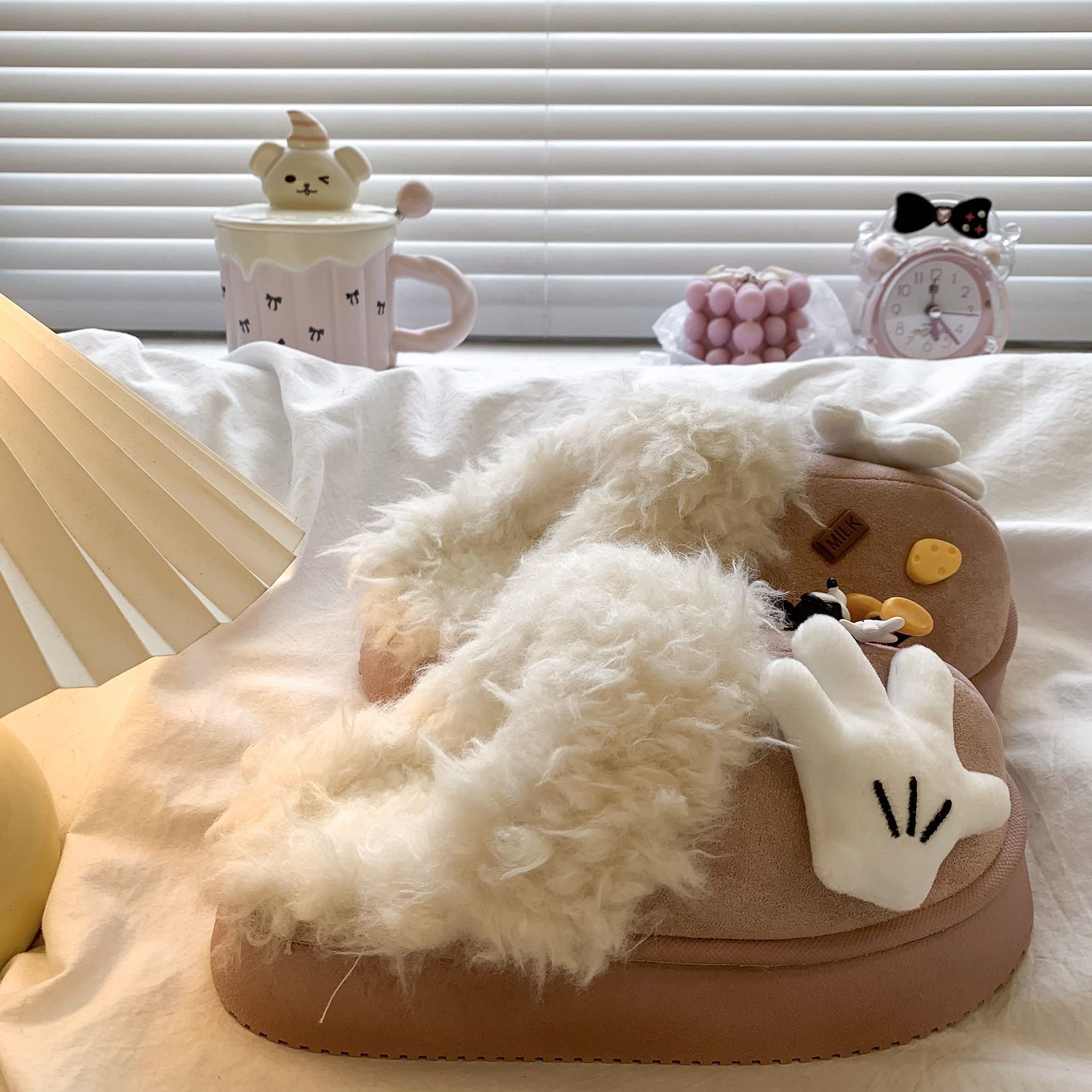 超火米奇包头毛毛棉拖鞋女外穿2025新款秋冬厚底加绒保暖勃肯半拖