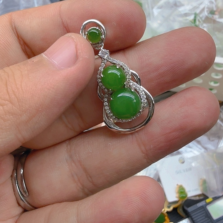 和田玉（碧玉）颈饰银S925镶嵌