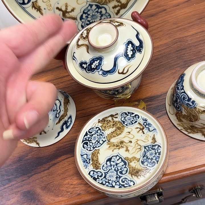 瓷片釉里金如意穿花龙5件套景德镇