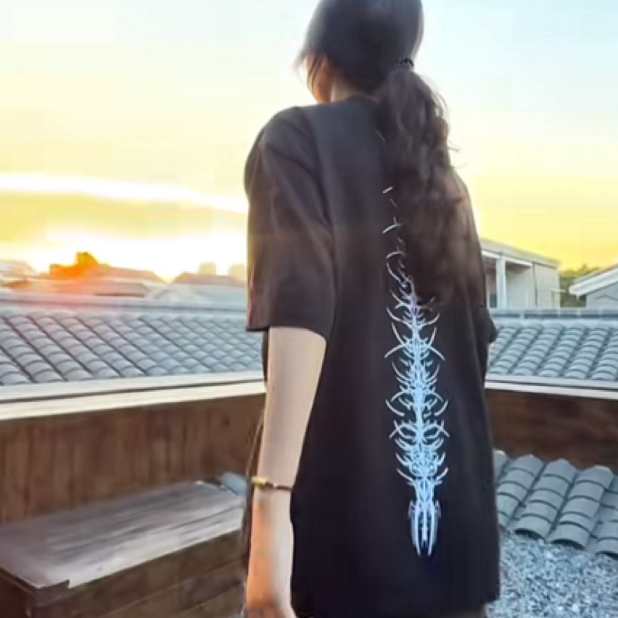 EXKYLIN意向麒麟恶魔脊骨刺绣款纯棉320g男女同款短袖小众双刺绣