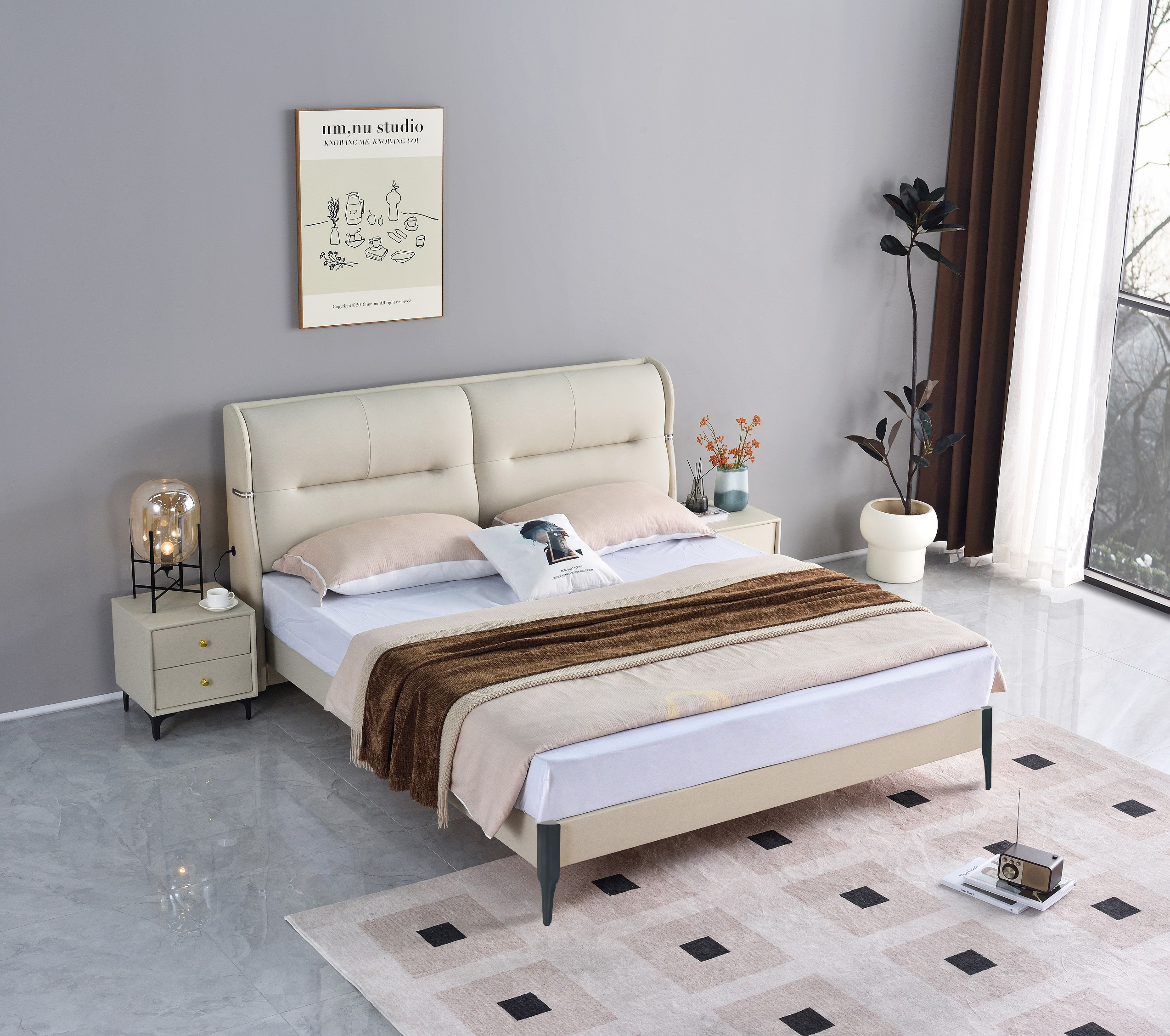 PT110#轻奢主卧1.8M双人床卧室床高级大气次卧床婚床出租屋卧室