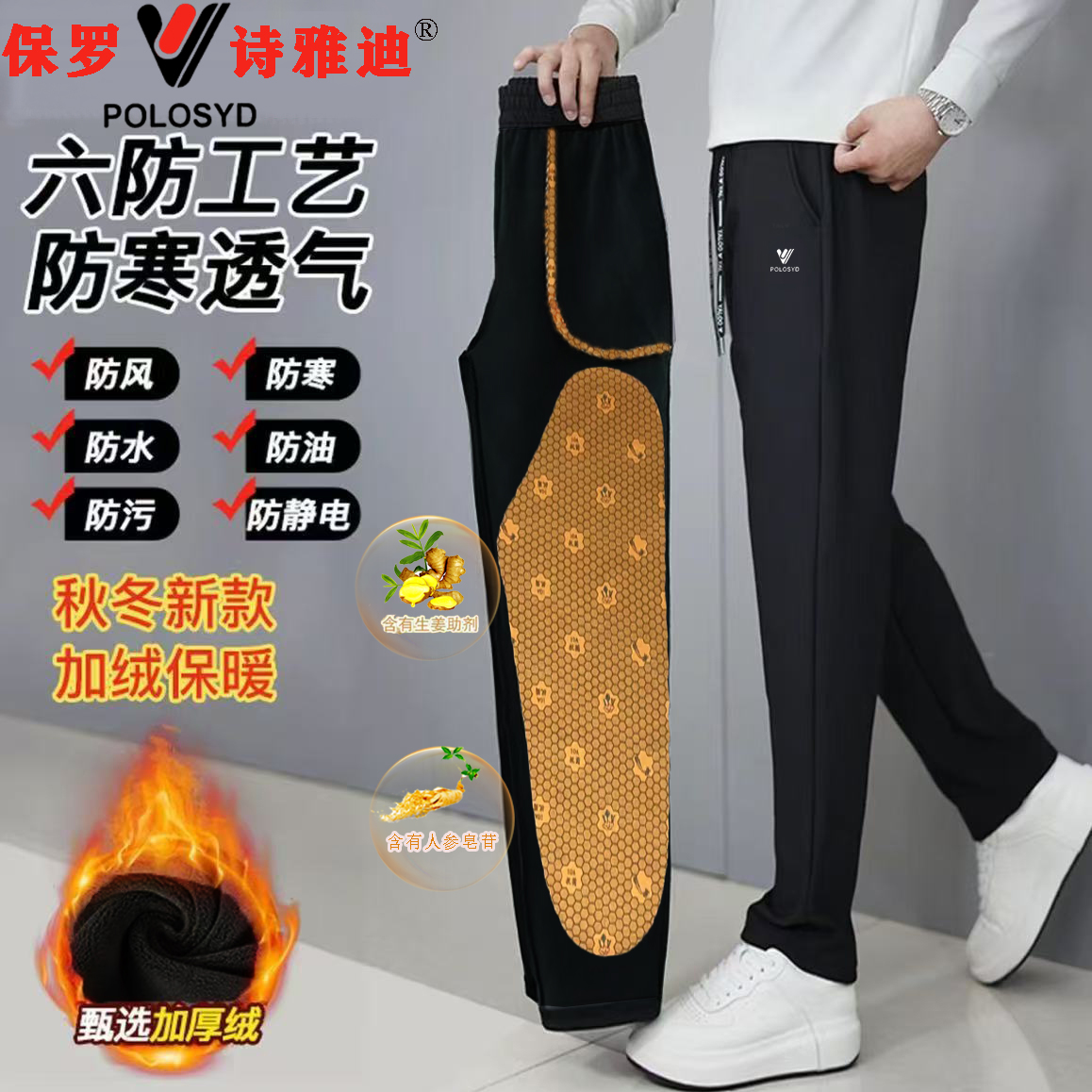 【人参+生姜】品牌订单！男女同款加绒加厚加大护膝防风裤冲锋休闲裤